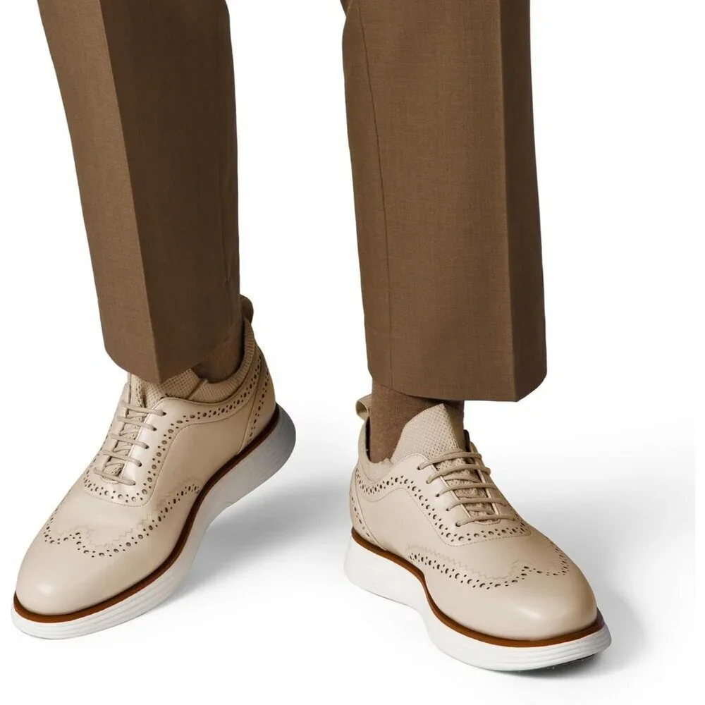 Casual Dress Oxford Shoes Men's Apricot Business Formal Comfort Wingtip Sneaker